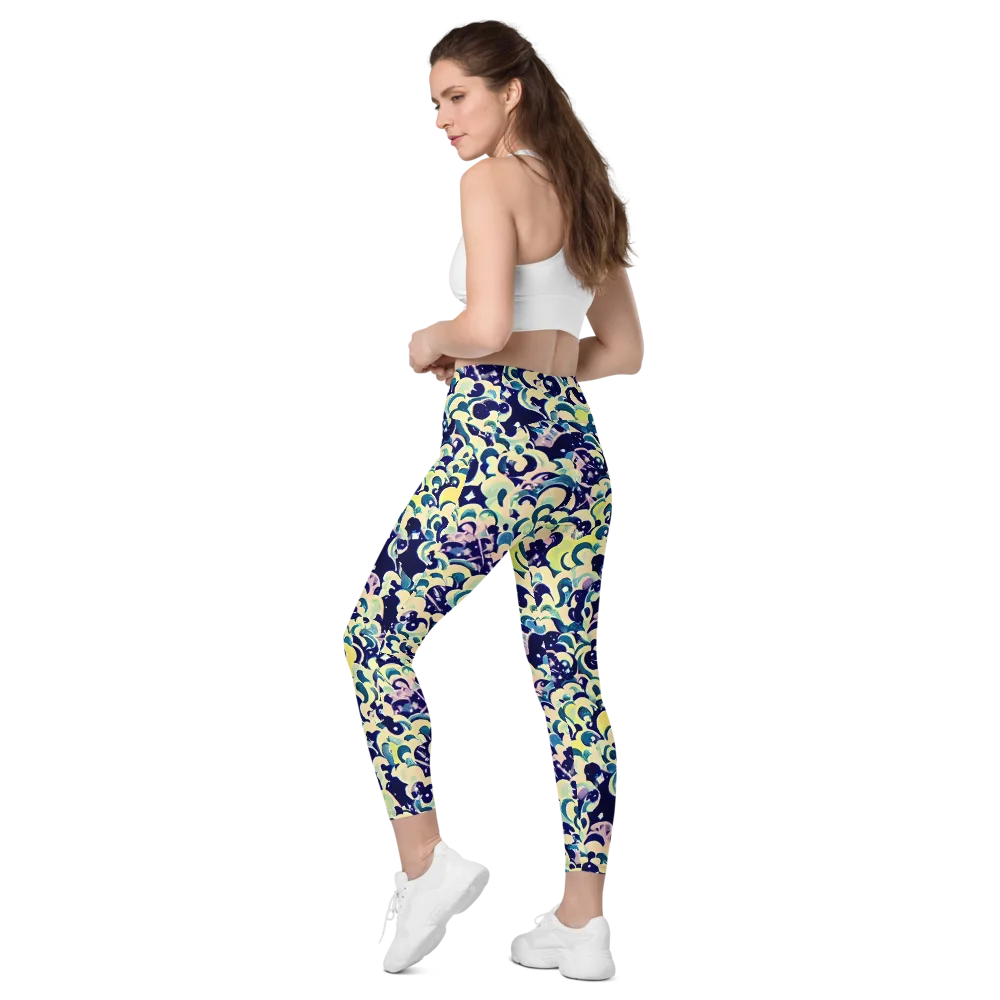 Neon Petal Storm on Leggings with Pockets — Left Back
