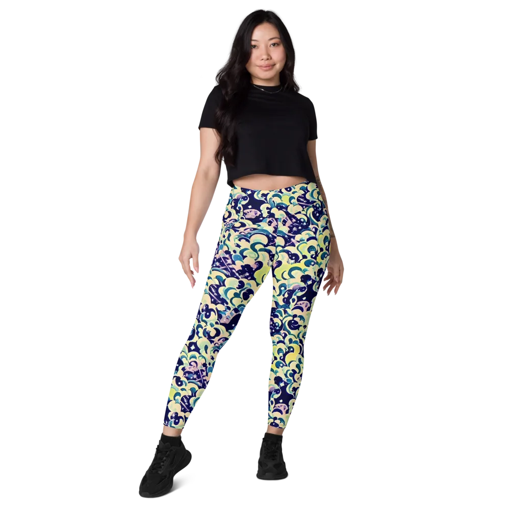 Neon Petal Storm on Leggings with Pockets — Front