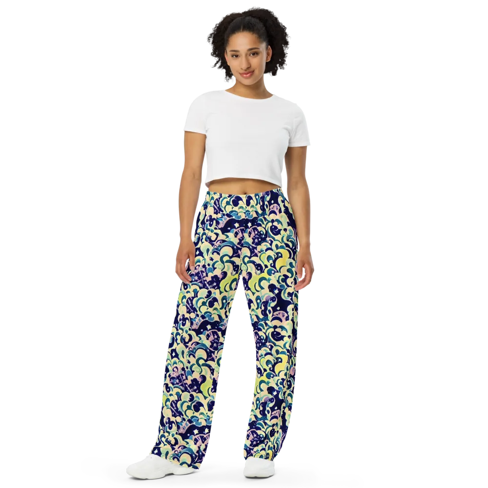Neon Petal Storm on Wide-Leg Pants — Front