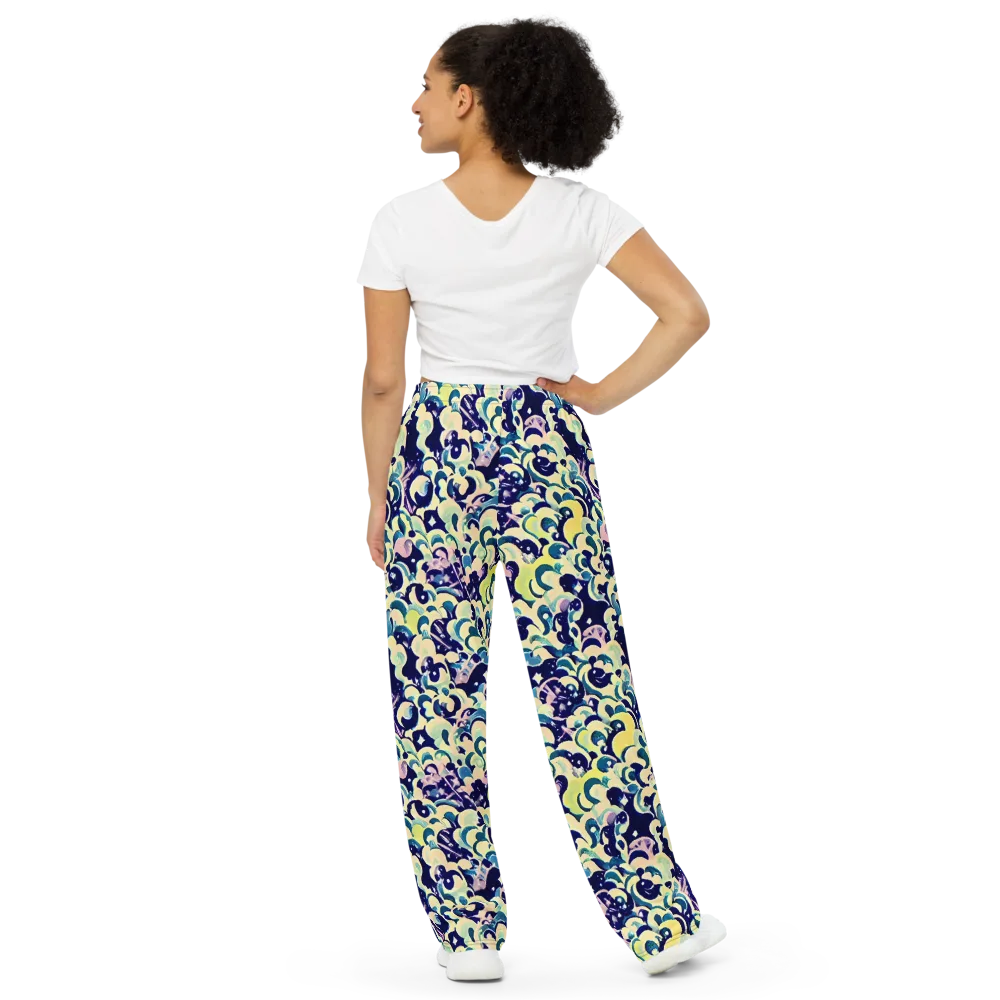 Neon Petal Storm on Wide-Leg Pants — Back