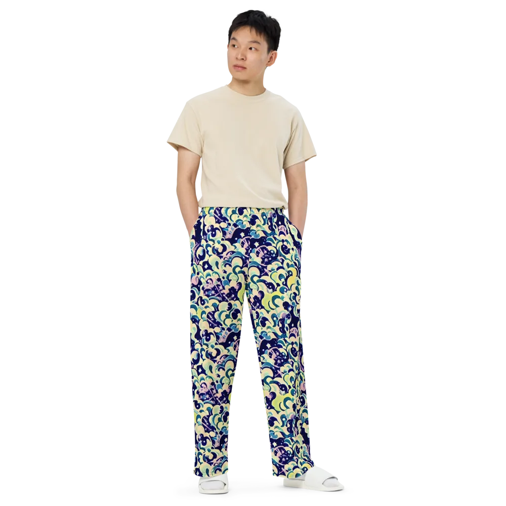 Neon Petal Storm on Wide-Leg Pants — Front