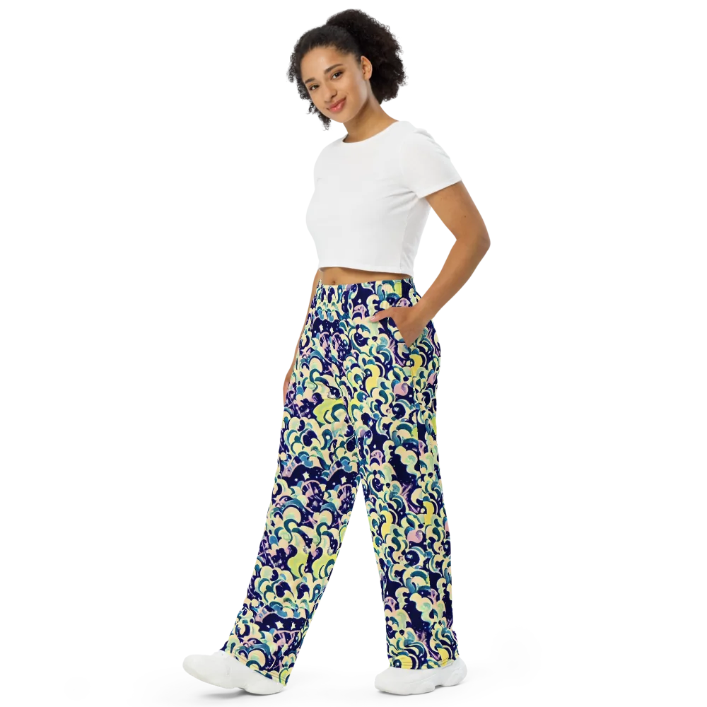 Neon Petal Storm on Wide-Leg Pants — Left Front