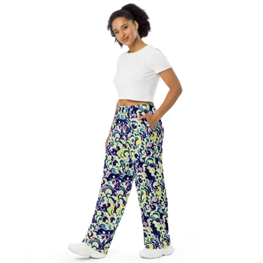Neon Petal Storm on a Wide-Leg Pants