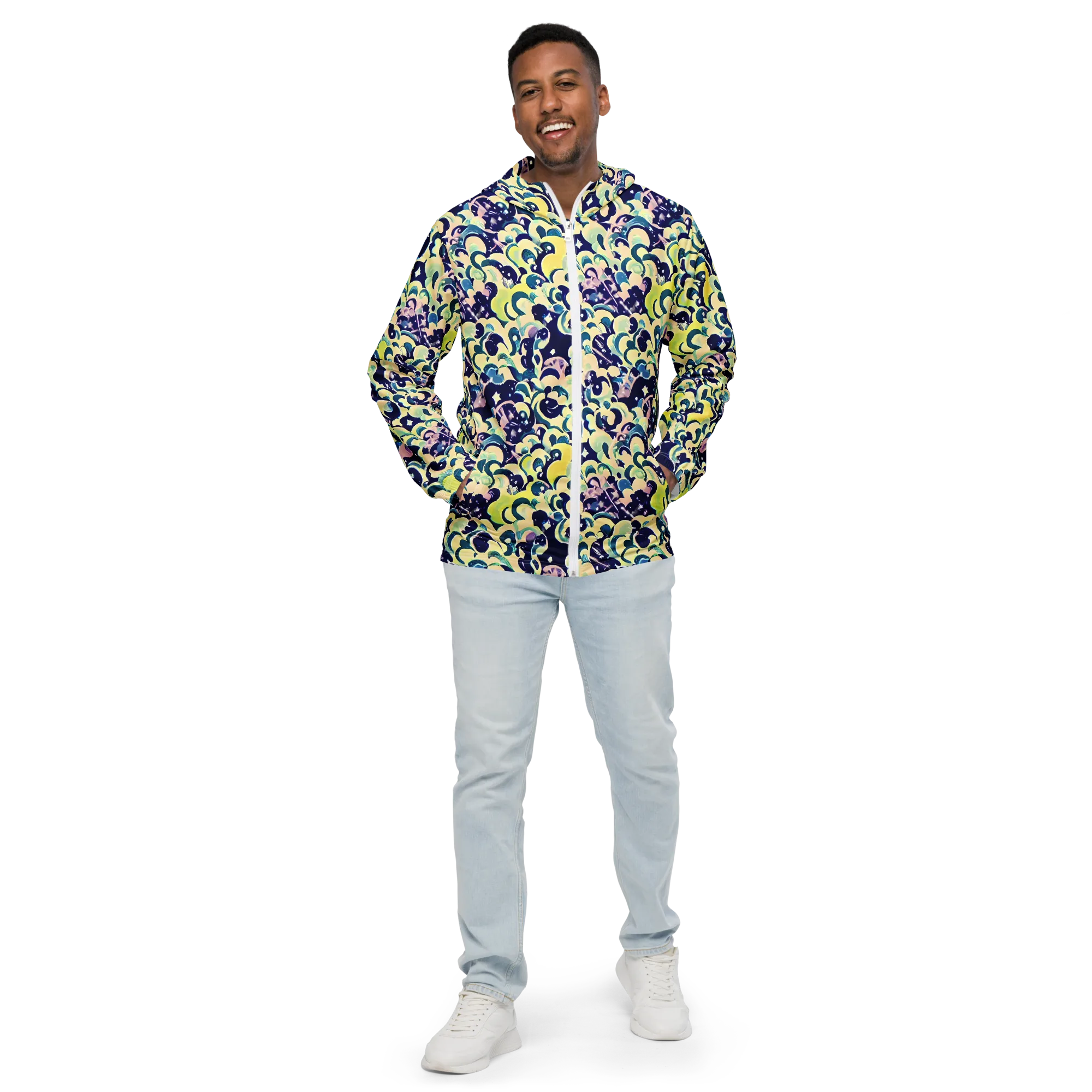 Neon Petal Storm on Men's Windbreaker — Front