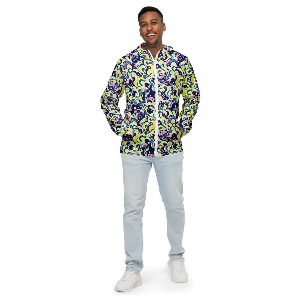 Neon Petal Storm on Men's Windbreaker — Front
