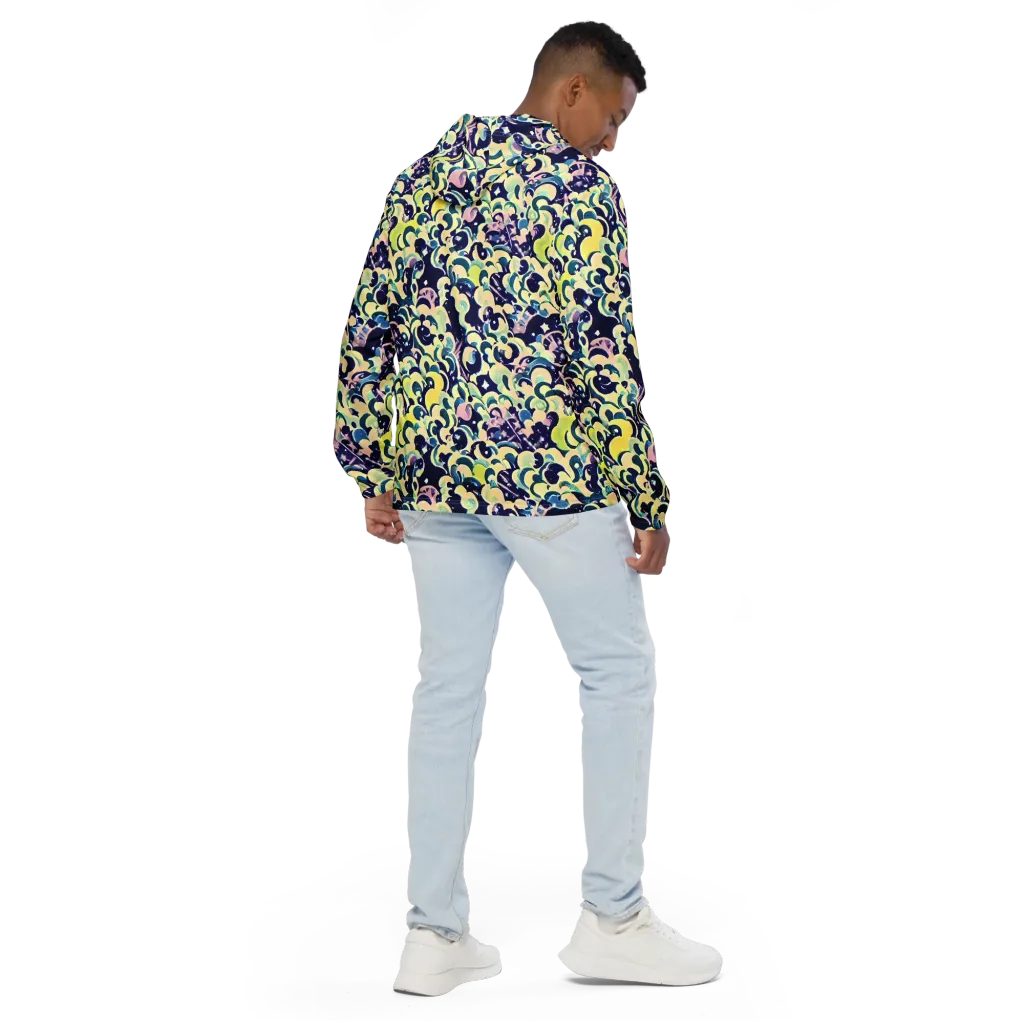 Neon Petal Storm on Men's Windbreaker — Back
