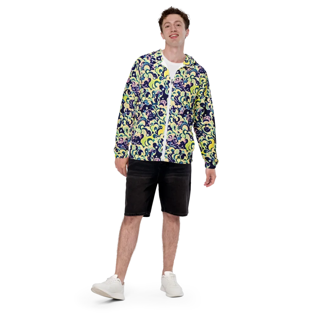 Neon Petal Storm on Men's Windbreaker — Front