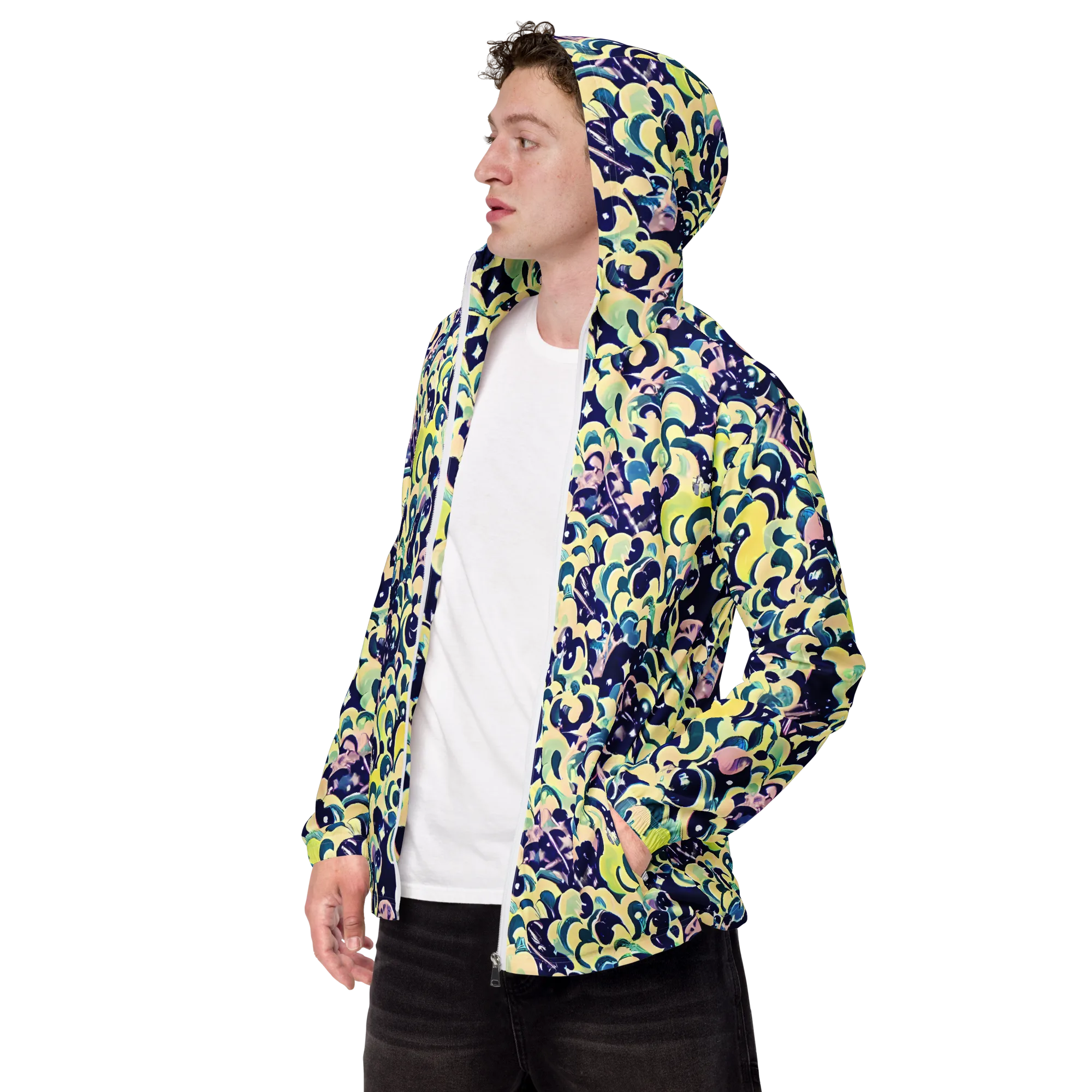 Neon Petal Storm on Men's Windbreaker — Left Front