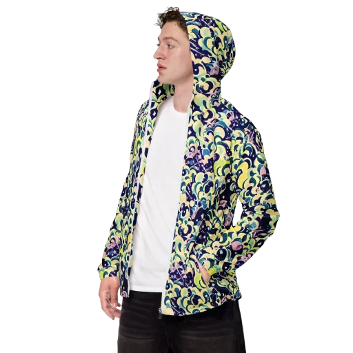 Neon Petal Storm on a Men's Windbreaker
