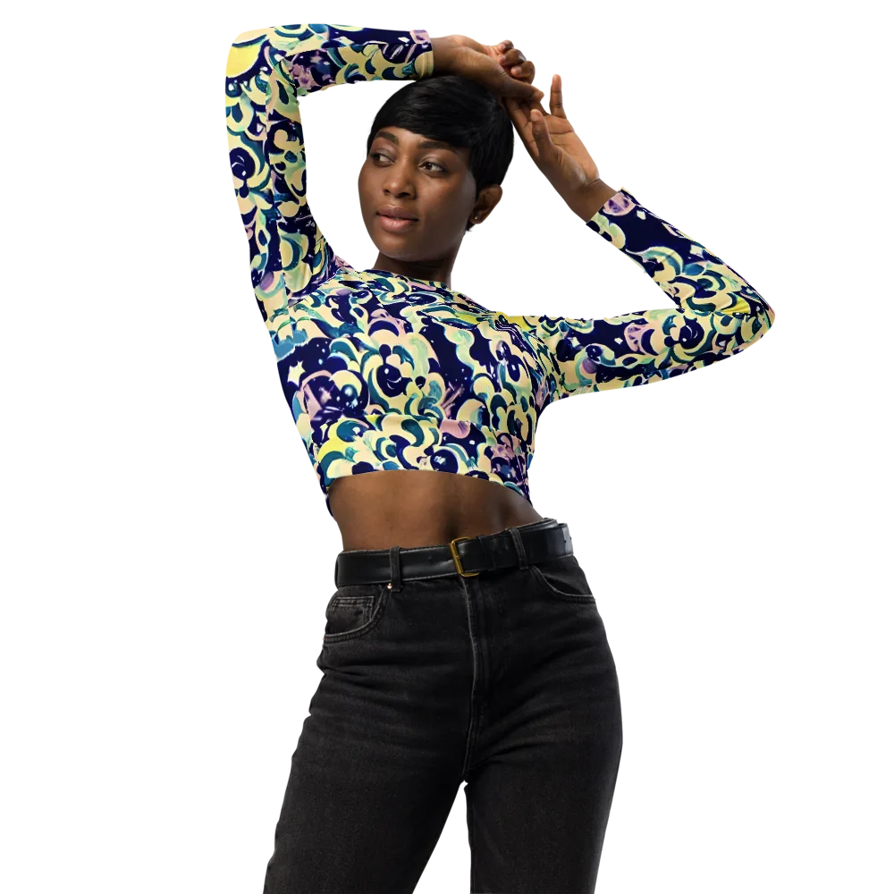 Neon Petal Storm on Long Sleeve Crop Top — Front