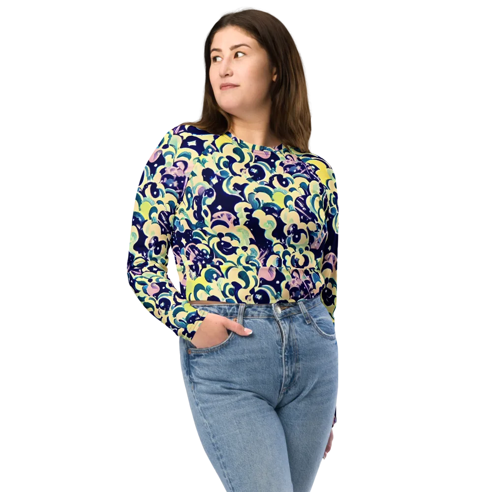 Neon Petal Storm on Long Sleeve Crop Top — Front