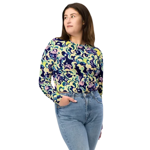 Neon Petal Storm on a Long Sleeve Crop Top