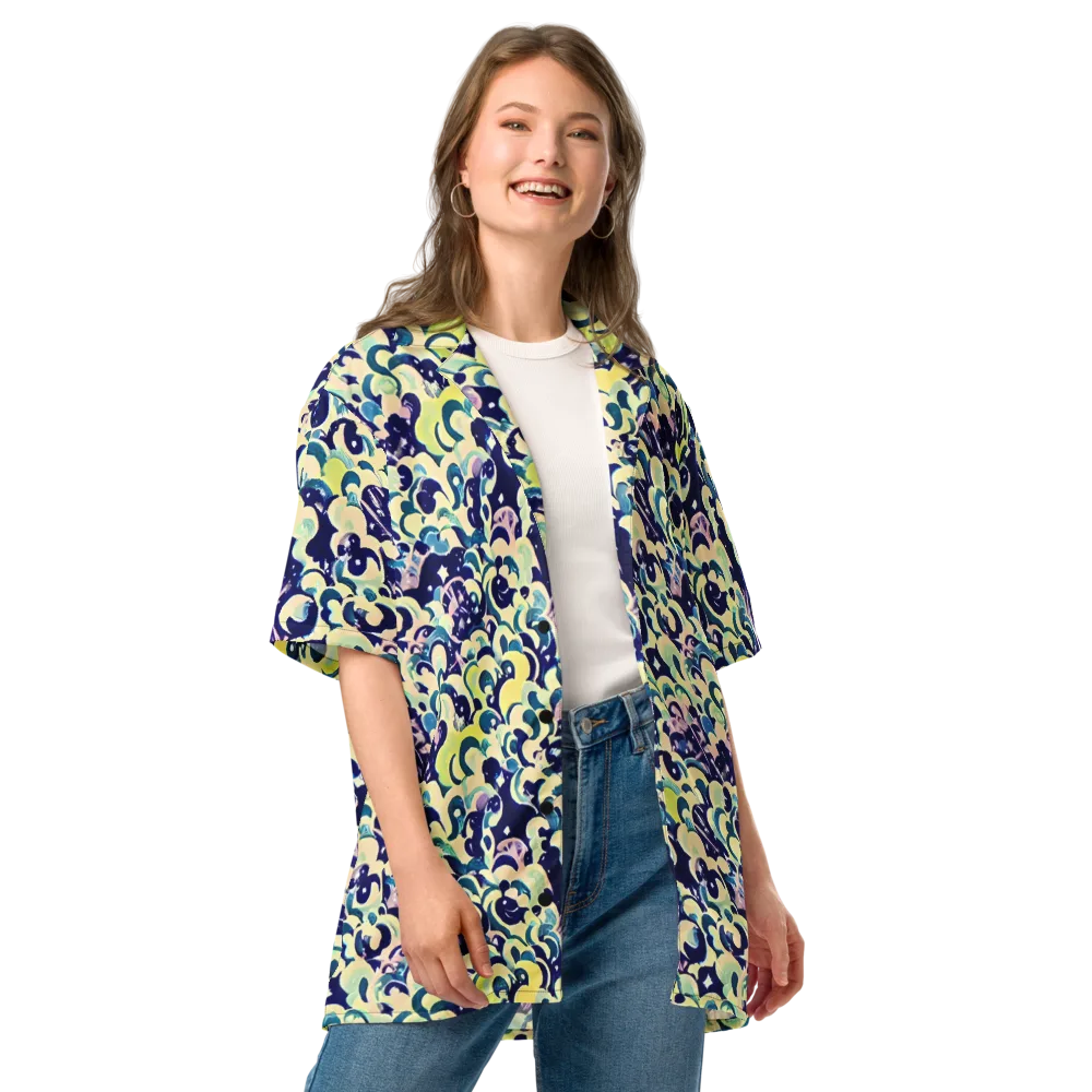 Neon Petal Storm on Button Shirt — Front