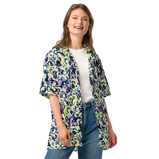 Neon Petal Storm on a Button Shirt