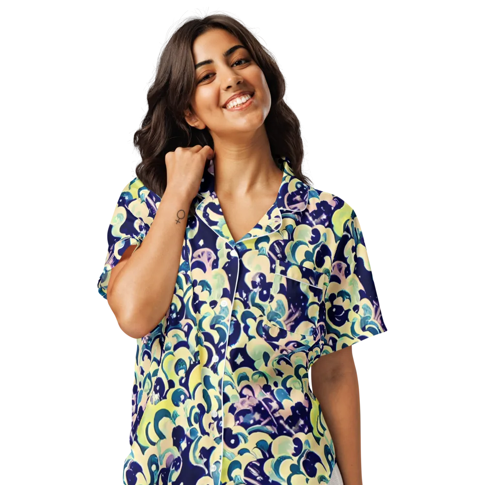 Neon Petal Storm on Women's Short Sleeve Pajama Top — Front