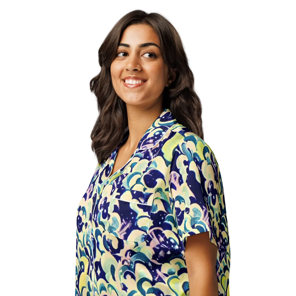Neon Petal Storm on Women's Short Sleeve Pajama Top — Left Front
