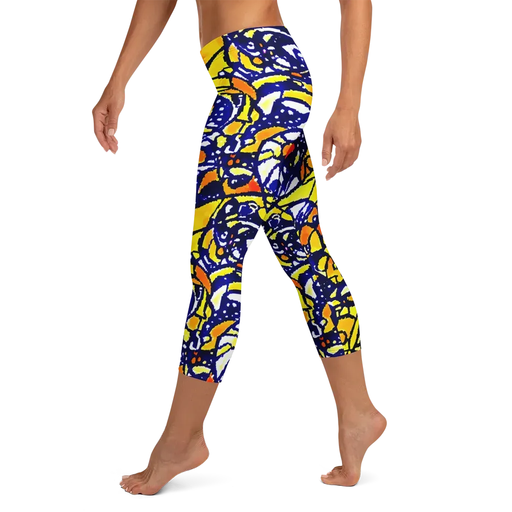 Electric Sunburst on Capri Leggings — Left