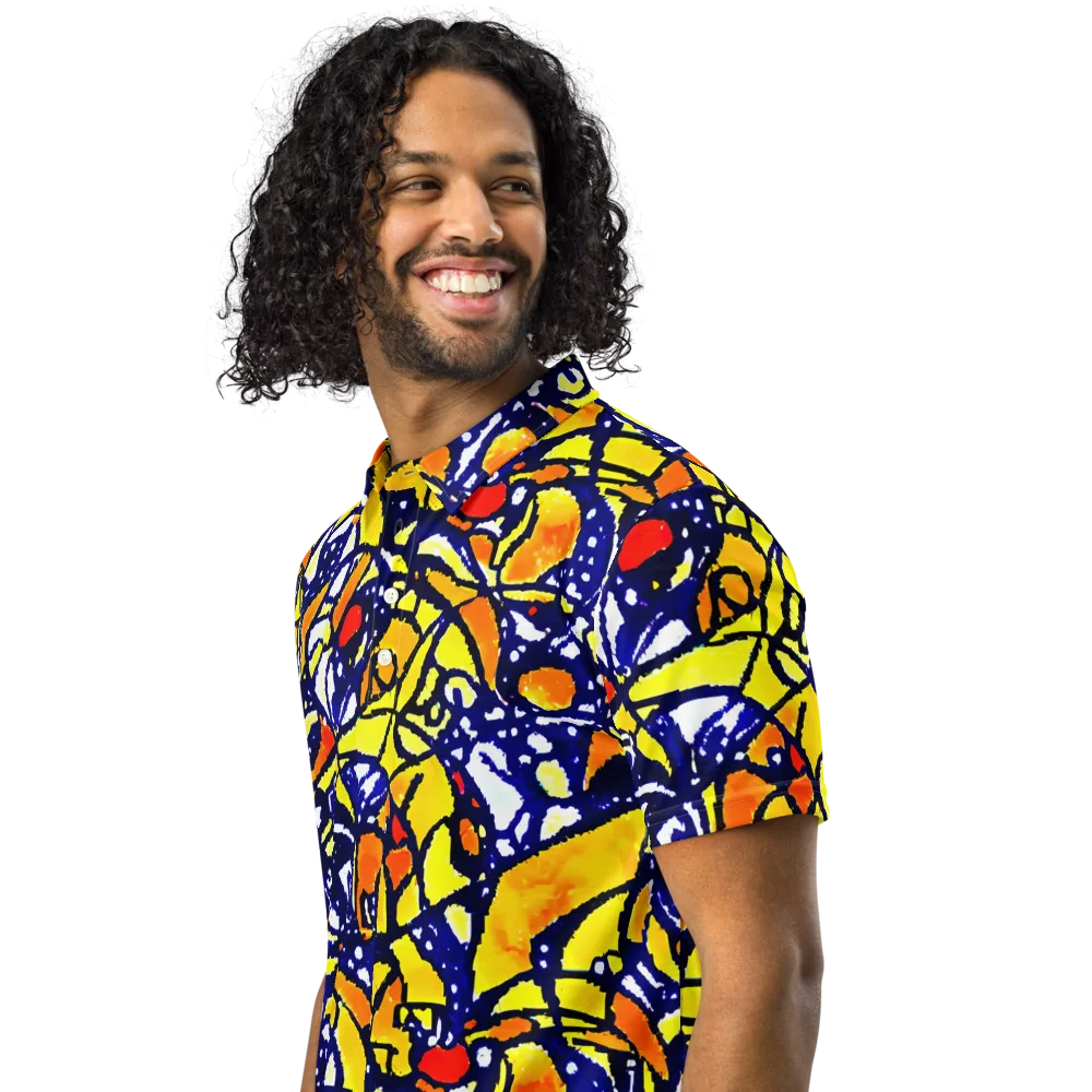 Electric Sunburst on Men's Slim Fit Polo Shirt — Left Front