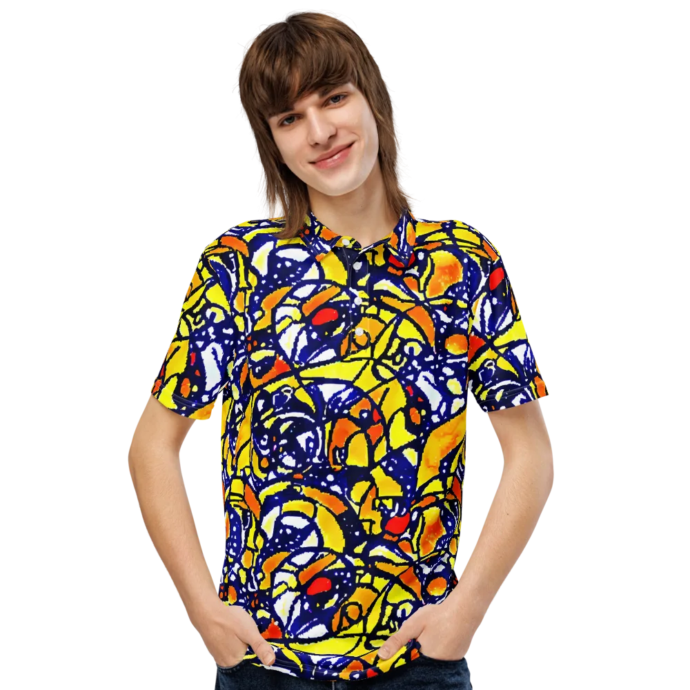 Electric Sunburst on Men's Slim Fit Polo Shirt — Front