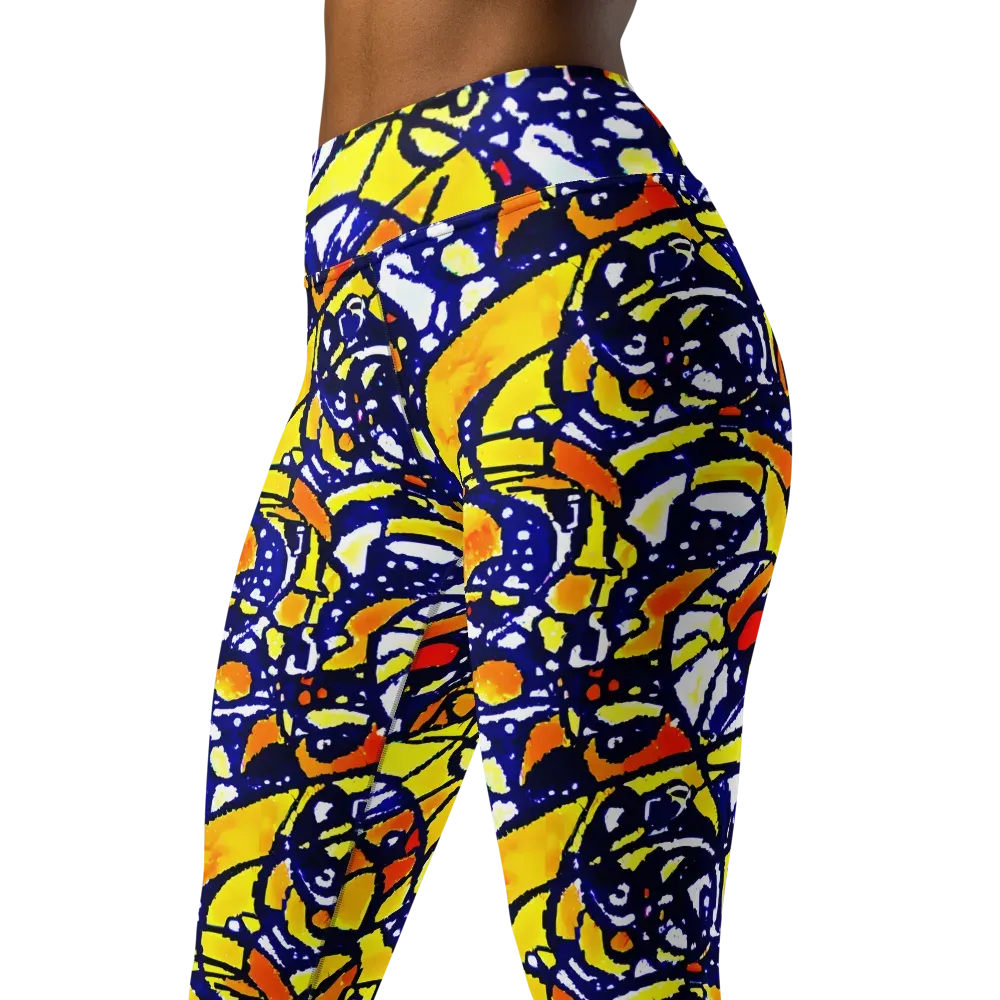 Electric Sunburst on Yoga Leggings — Left Front