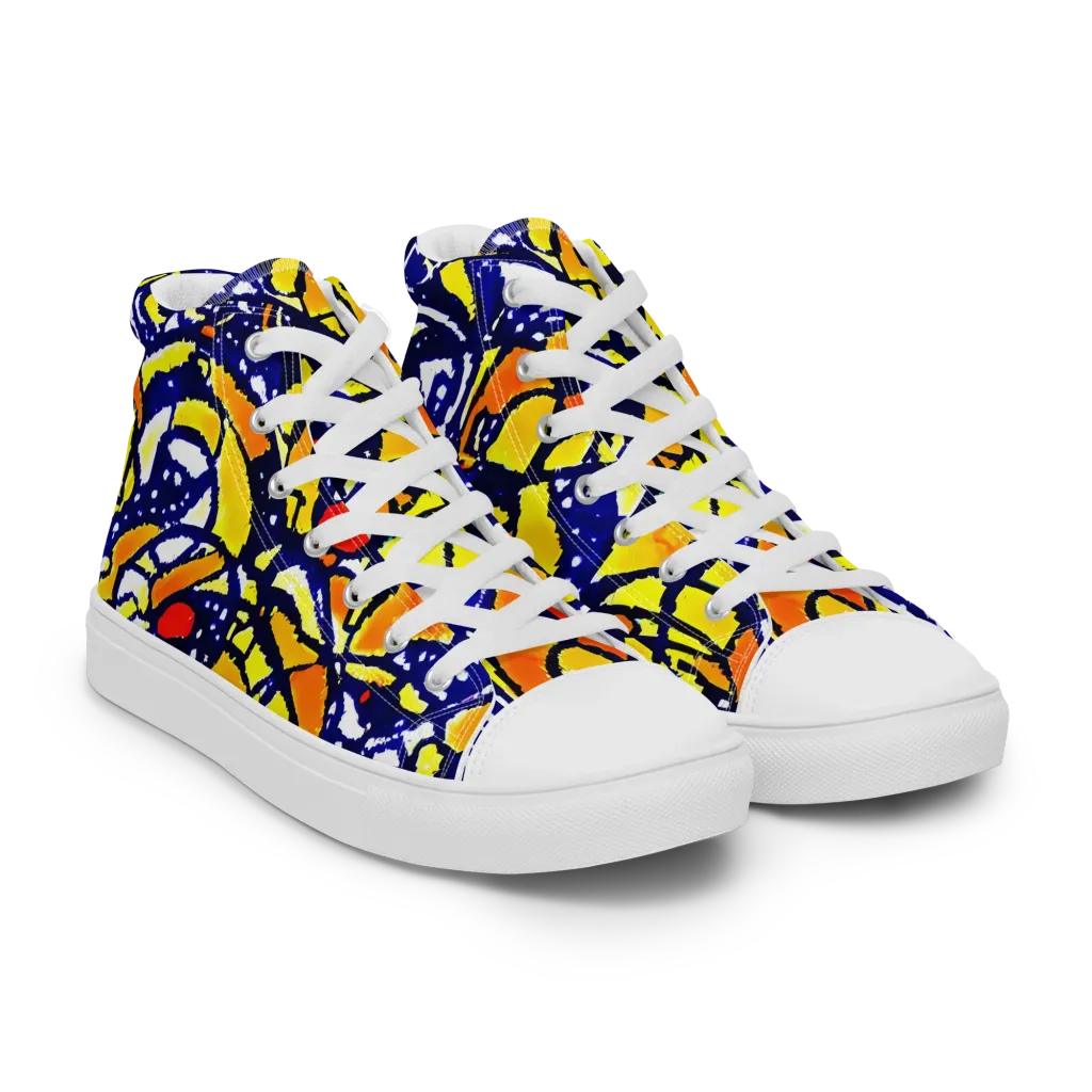 Electric Sunburst on Men's High Top Canvas Shoes — Right Front