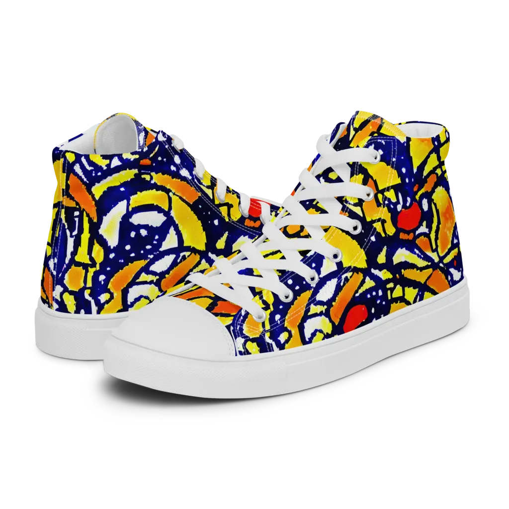 Electric Sunburst on Men's High Top Canvas Shoes — Left