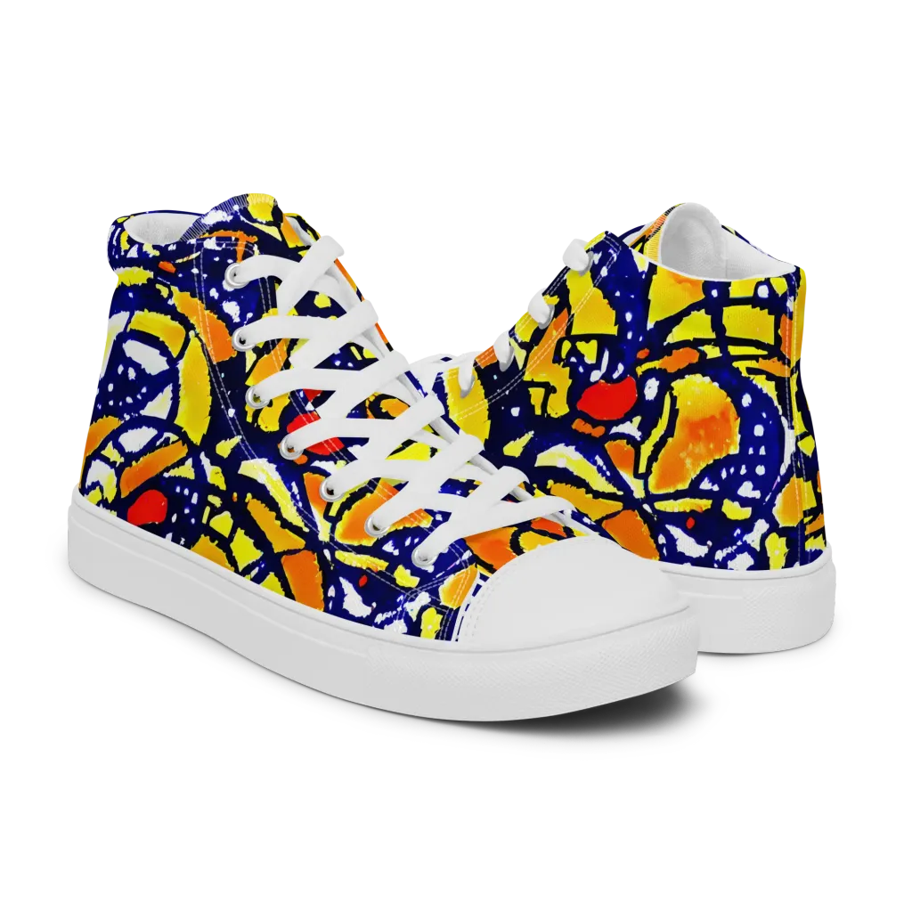 Electric Sunburst on Men's High Top Canvas Shoes — Right