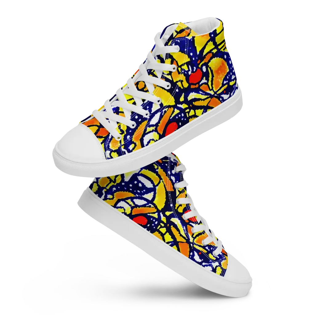 Electric Sunburst on Men's High Top Canvas Shoes — Front