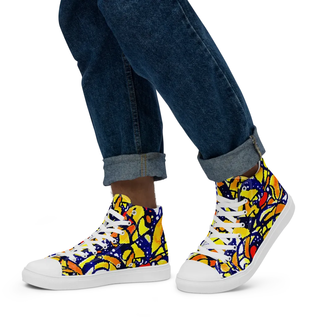 Electric Sunburst on Men's High Top Canvas Shoes — Left