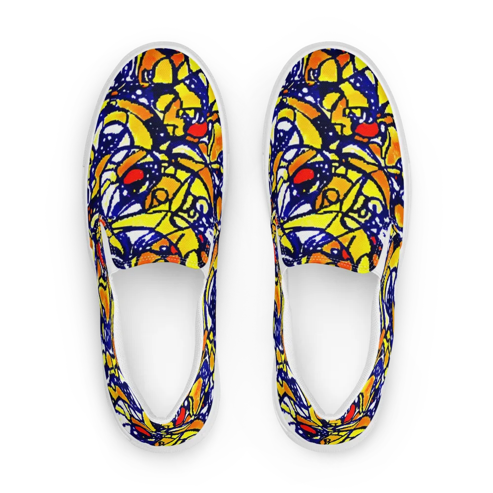 Electric Sunburst on Men's Slip-On Canvas Shoes — Front