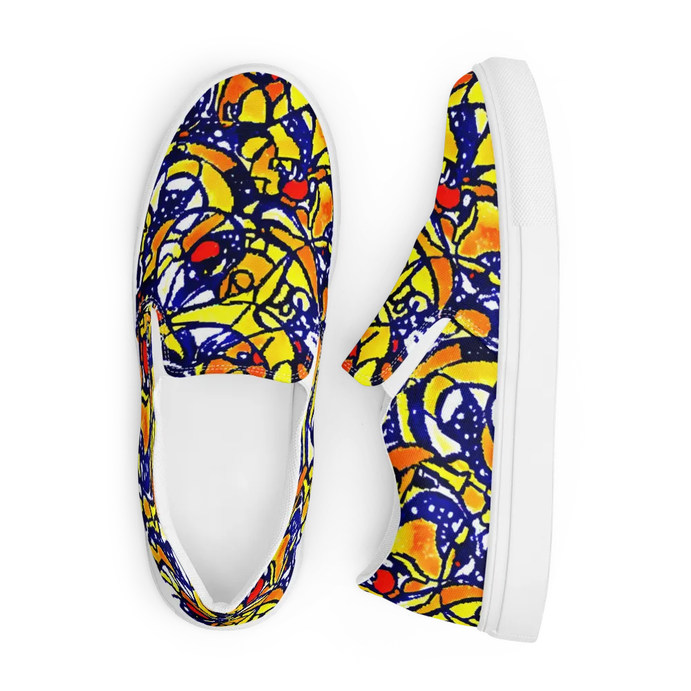Electric Sunburst on Men's Slip-On Canvas Shoes — Front