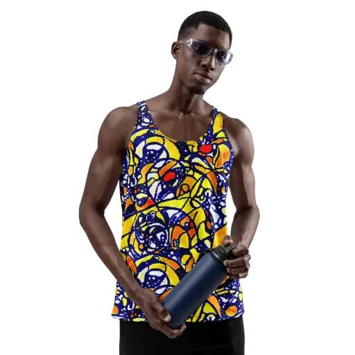 Electric Sunburst on a Men's Tank Top