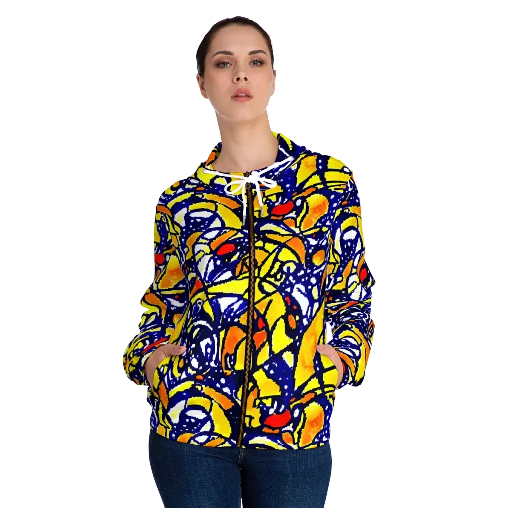 Electric Sunburst on Women's Full-Zip Hoodie — Front On Person