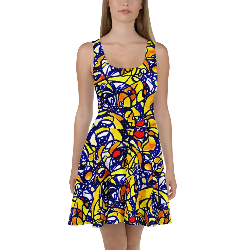 Electric Sunburst on Skater Dress — Front