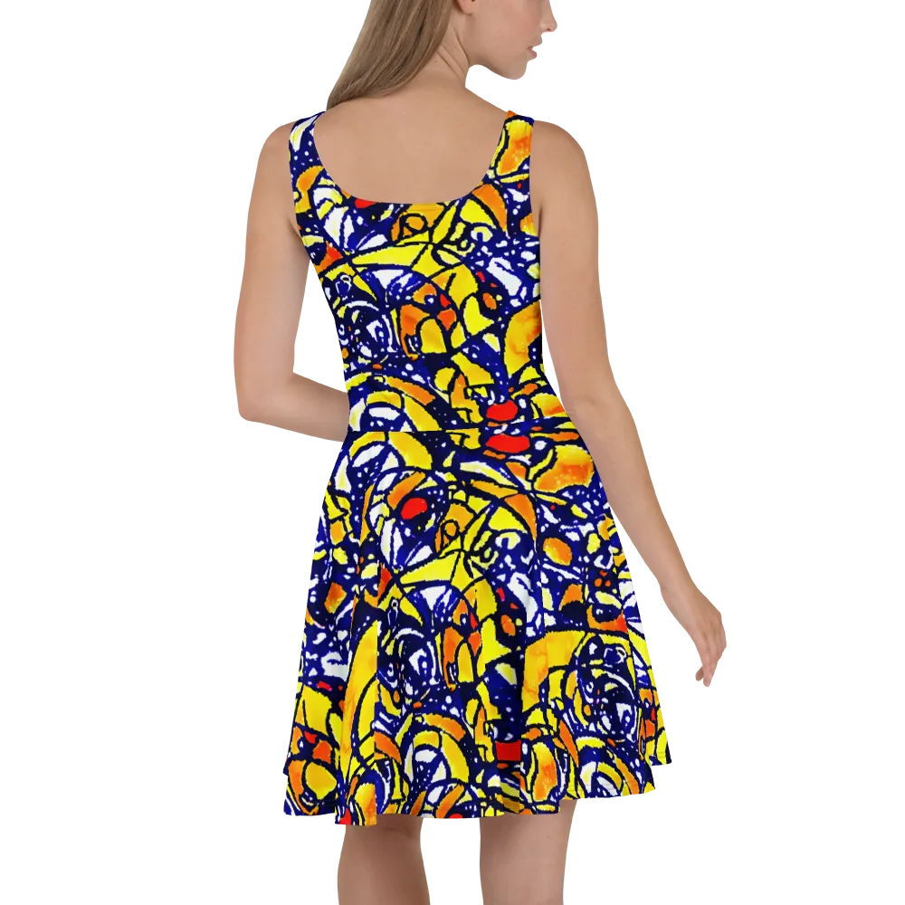 Electric Sunburst on Skater Dress — Back