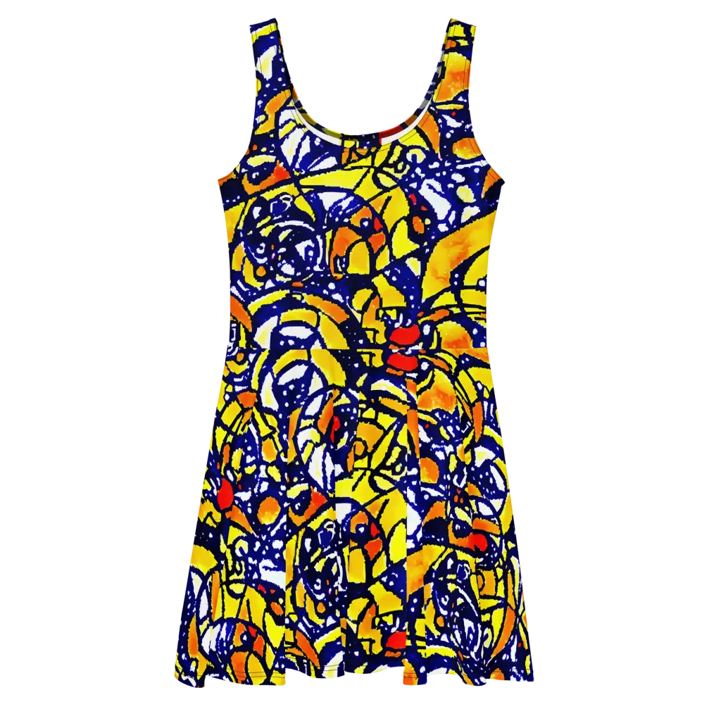 Electric Sunburst on Skater Dress — Front