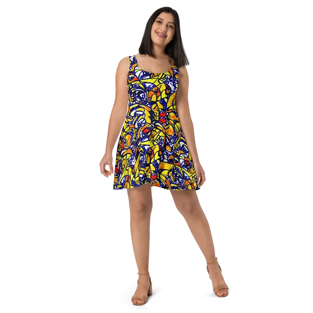 Electric Sunburst on Skater Dress — Front