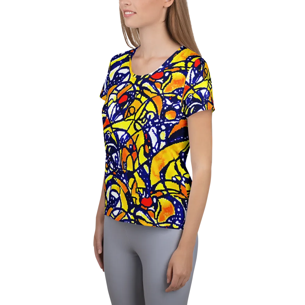 Electric Sunburst on Women's Athletic T-Shirt — Left