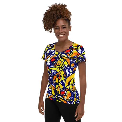 Electric Sunburst on a Women's Athletic T-Shirt