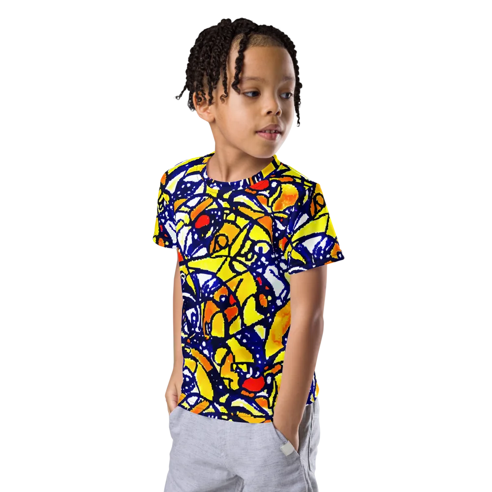 Electric Sunburst on Kids Crew Neck T-Shirt — Left Front