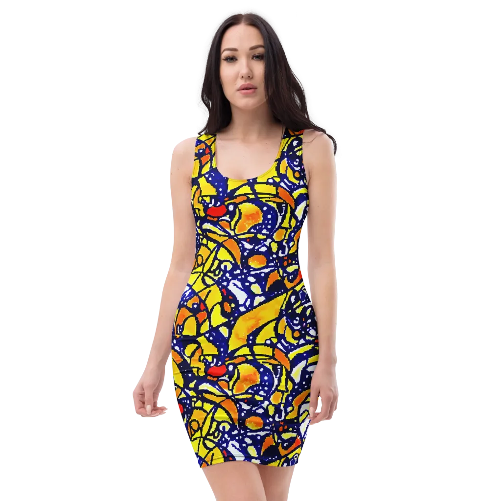 Electric Sunburst on Bodycon Dress — Front