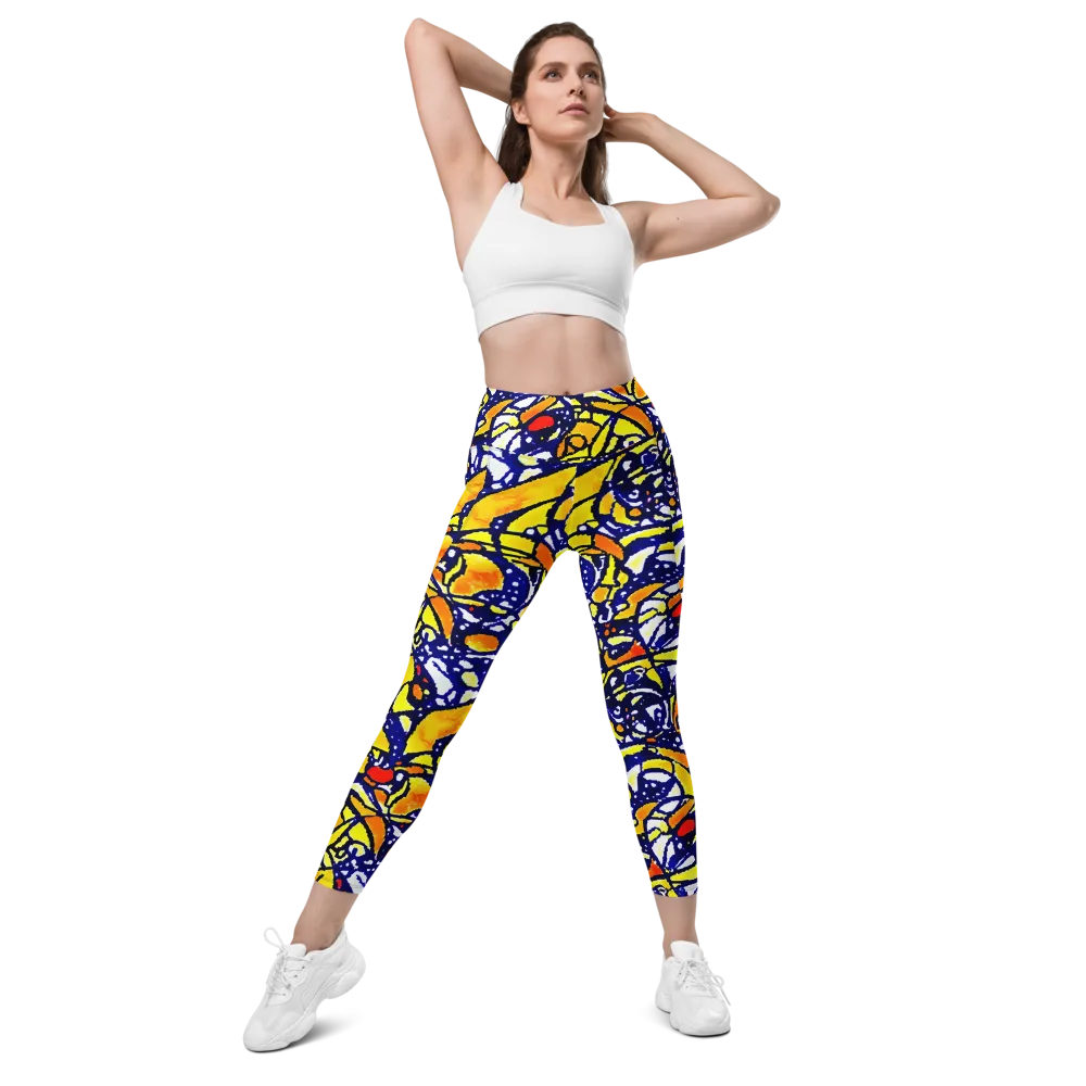 Electric Sunburst on Leggings with Pockets — Front