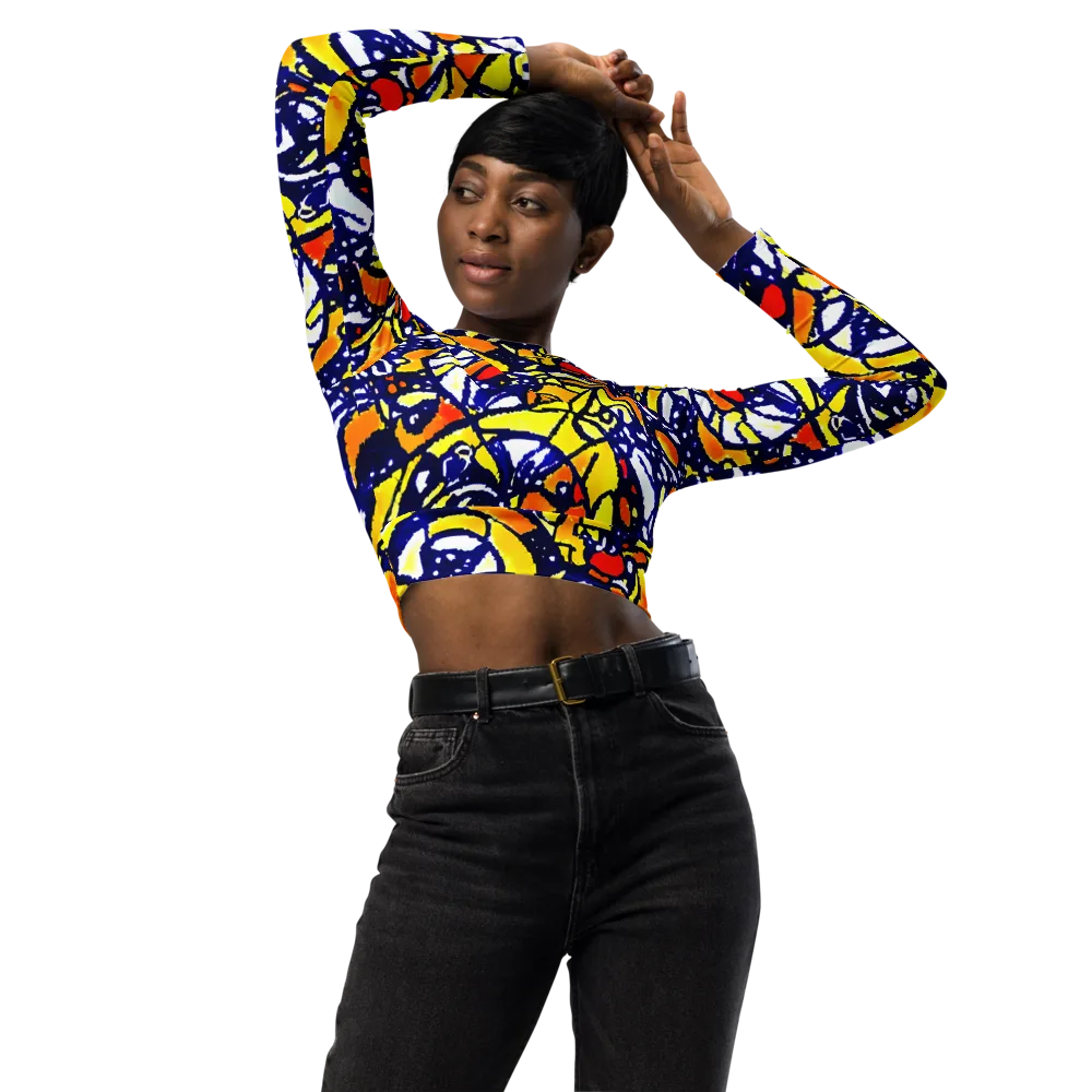 Electric Sunburst on Long Sleeve Crop Top — Front