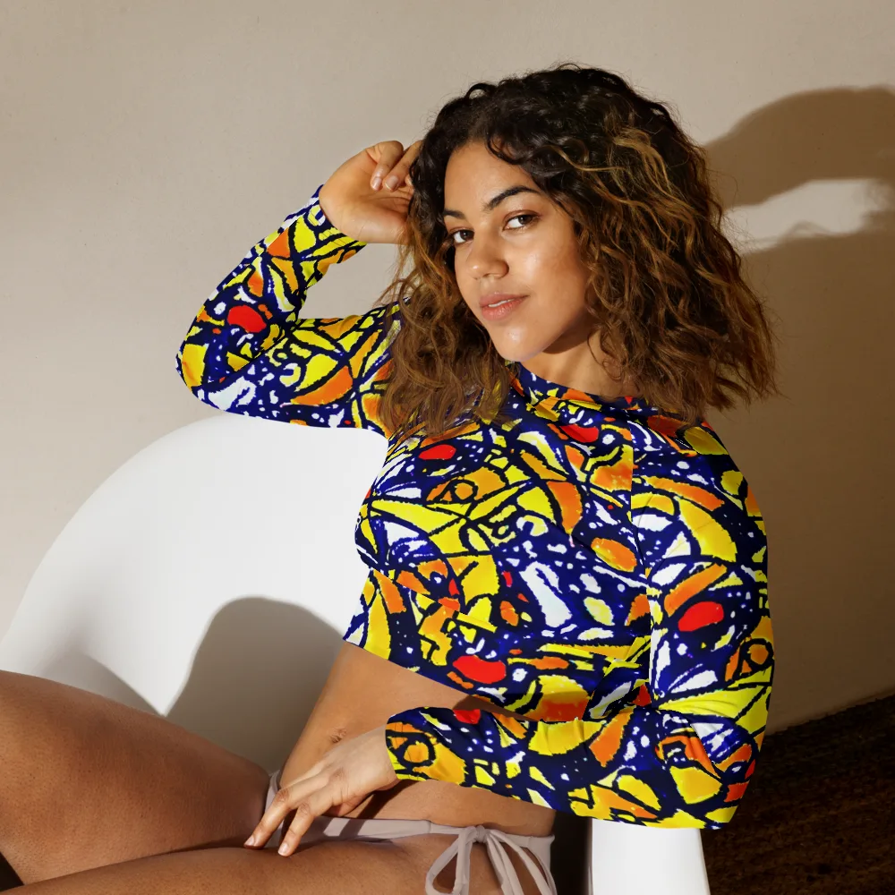Electric Sunburst on Long Sleeve Crop Top — Left Front