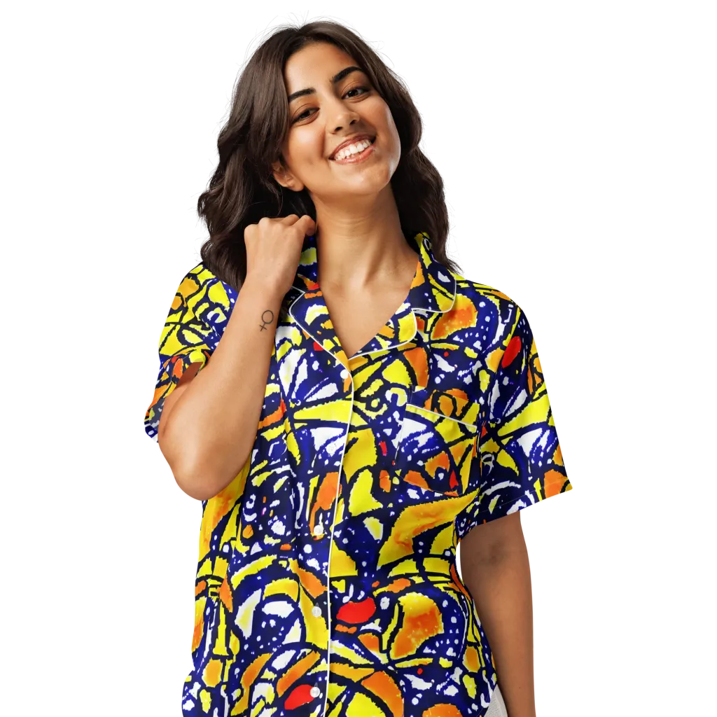 Electric Sunburst on Women's Short Sleeve Pajama Top — Front