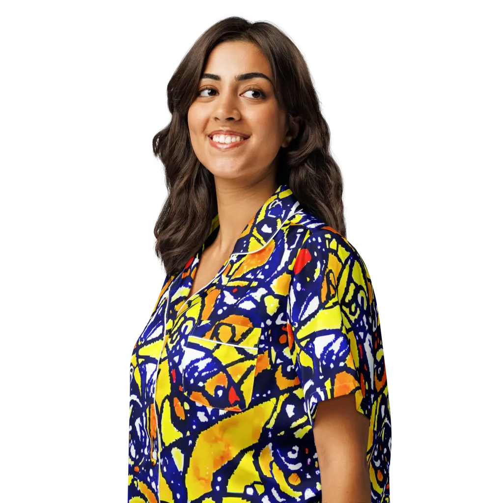 Electric Sunburst on Women's Short Sleeve Pajama Top — Left Front