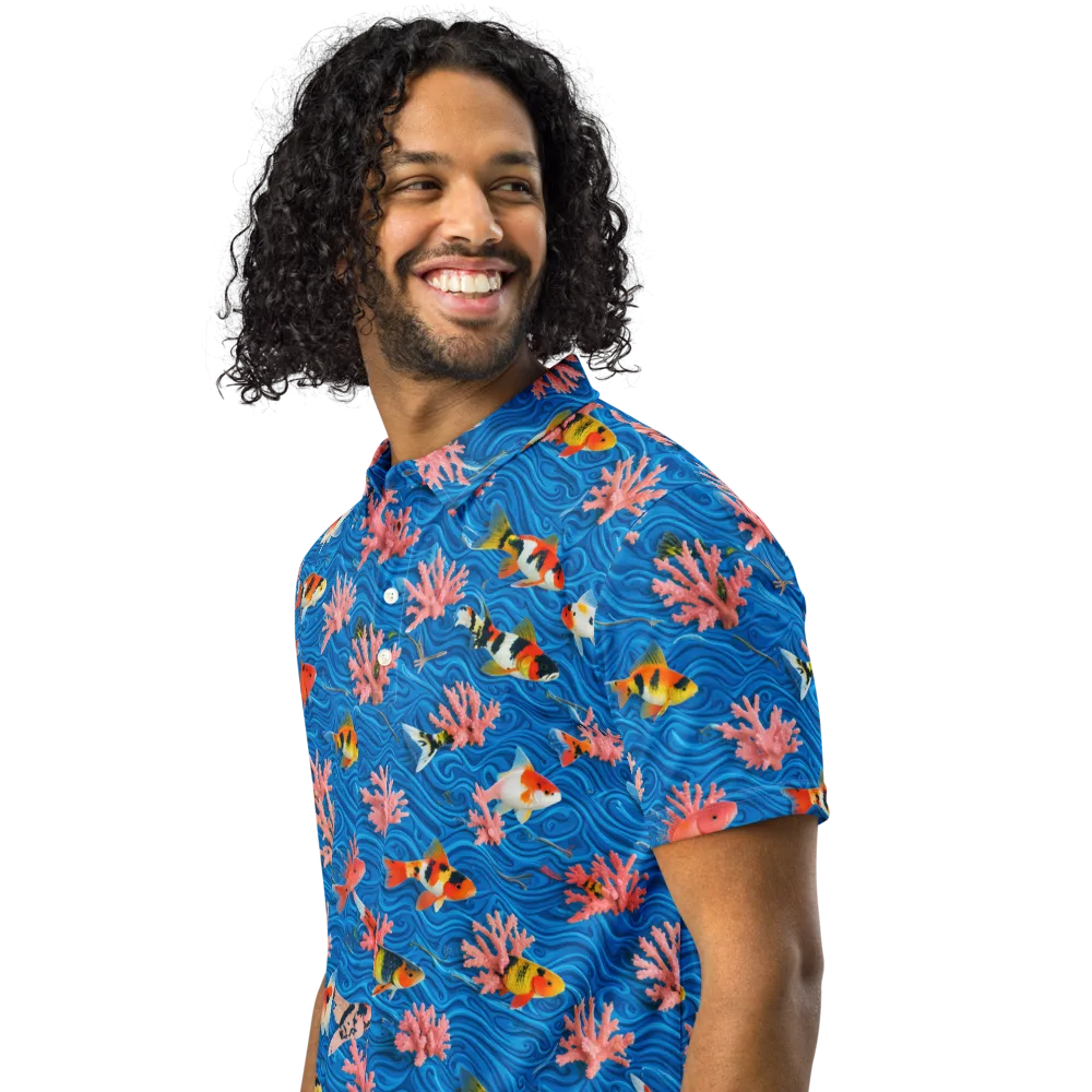 Neon Reef on Men's Slim Fit Polo Shirt — Left Front