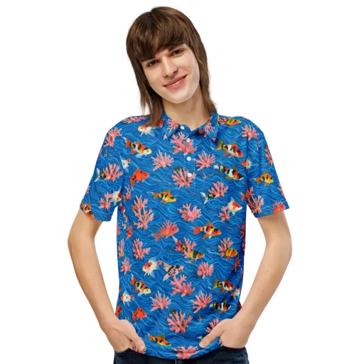 Neon Reef on a Men's Slim Fit Polo Shirt