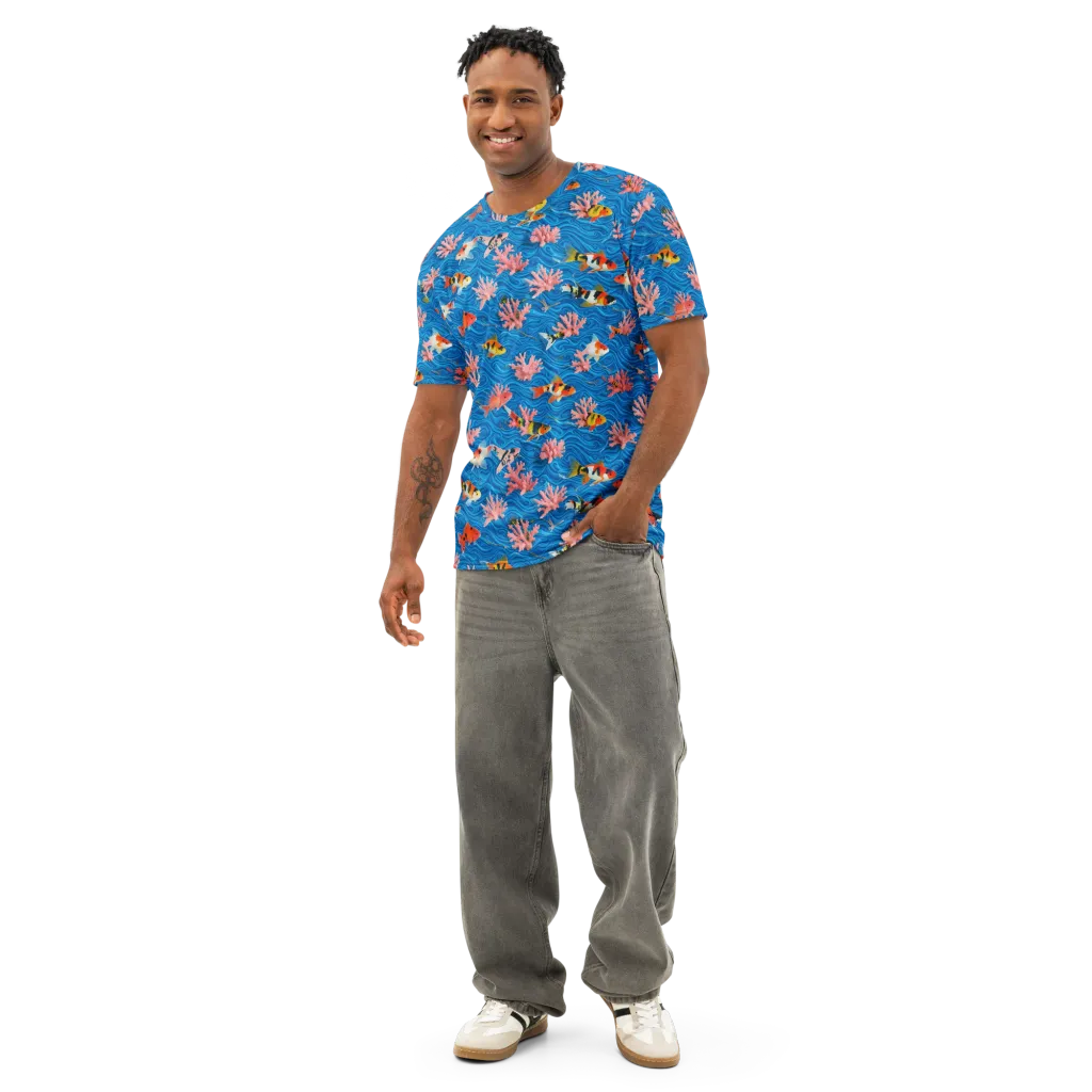 Neon Reef on Men's Cotton Crew Neck T-Shirt — Front