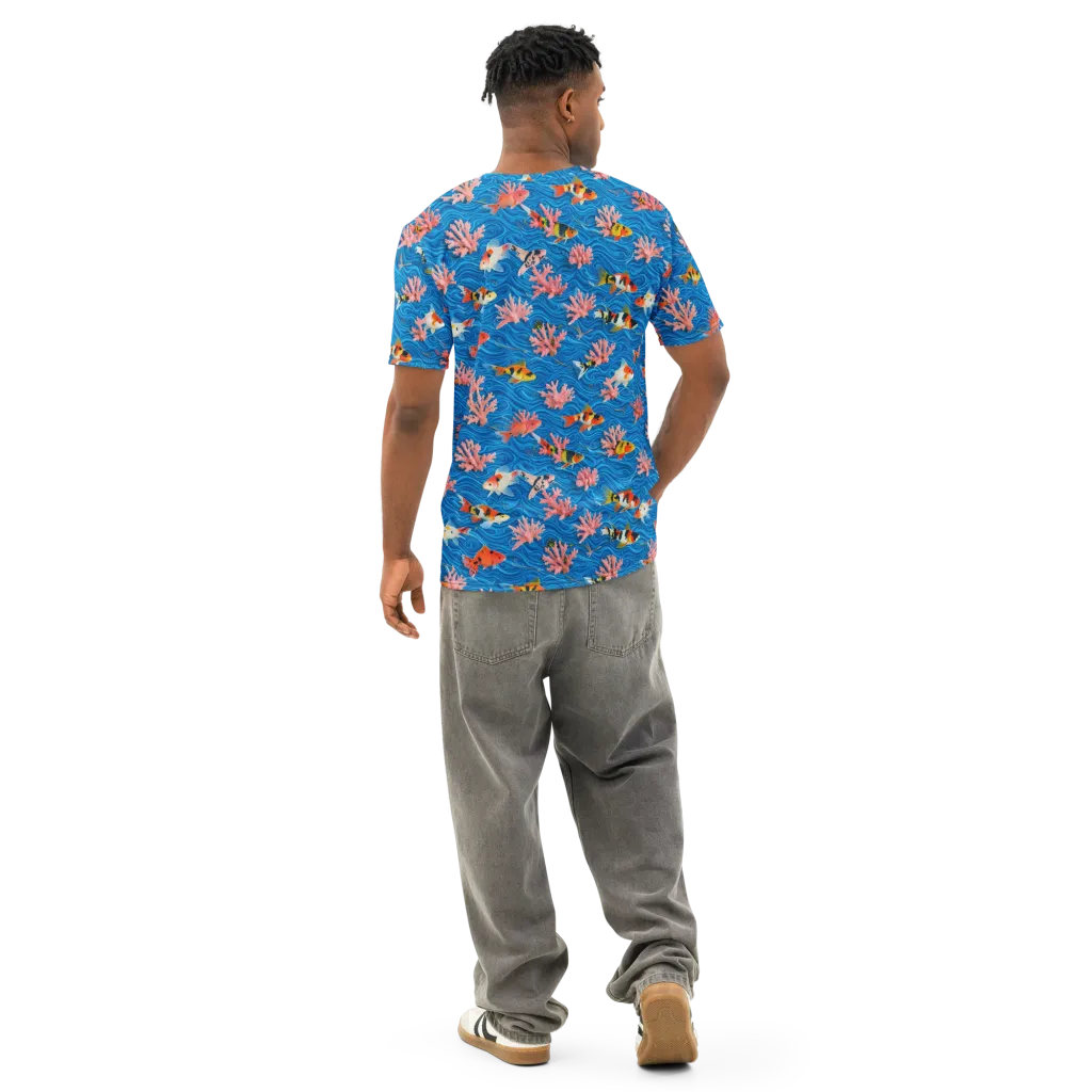 Neon Reef on Men's Cotton Crew Neck T-Shirt — Back